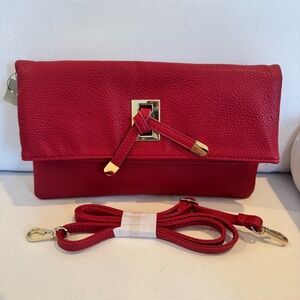 Chico’s Cara Foldover Clutch Purse Red Leather NWT